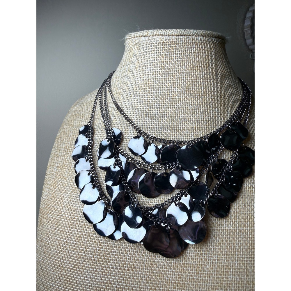 Kohls Gunmetal Gray Metallic Disc Bib Necklace Multi Strand Layered Set of 2